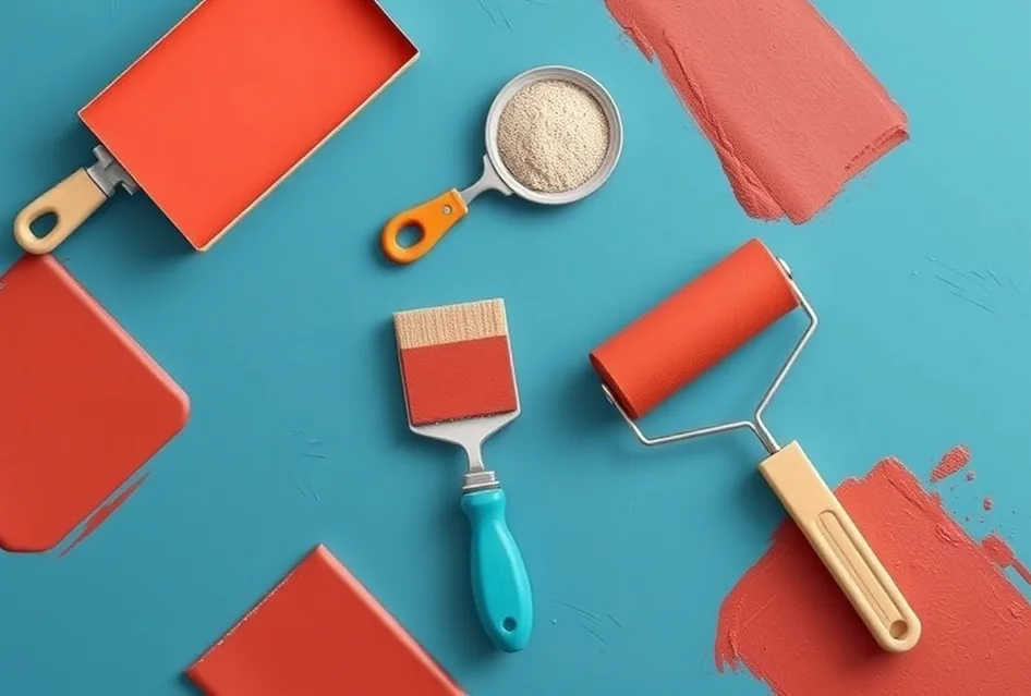Outils de peinture disposés dans l'ordre des étapes du chantier