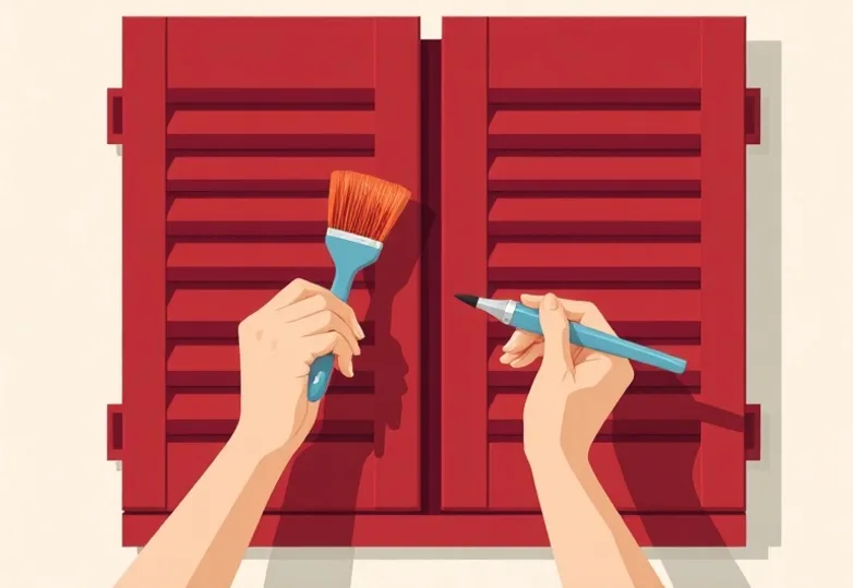 Mise en peinture au pinceau de volets et d'encadrements en bois