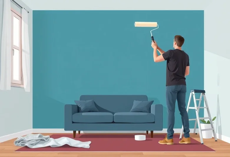 Peintre appliquant la peinture au rouleau sur un mur de salon