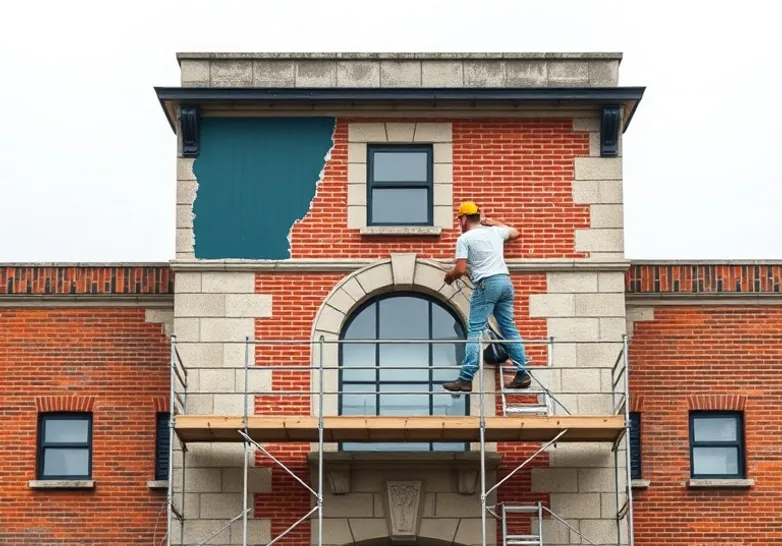 Ravalement de façade en pierre, nettoyage et application d'enduit