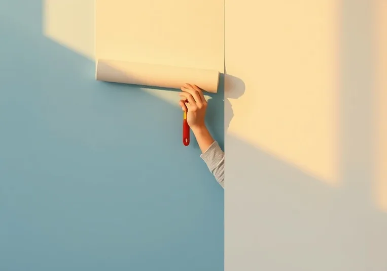 Pose de papier peint, rouleau et brosse à maroufler